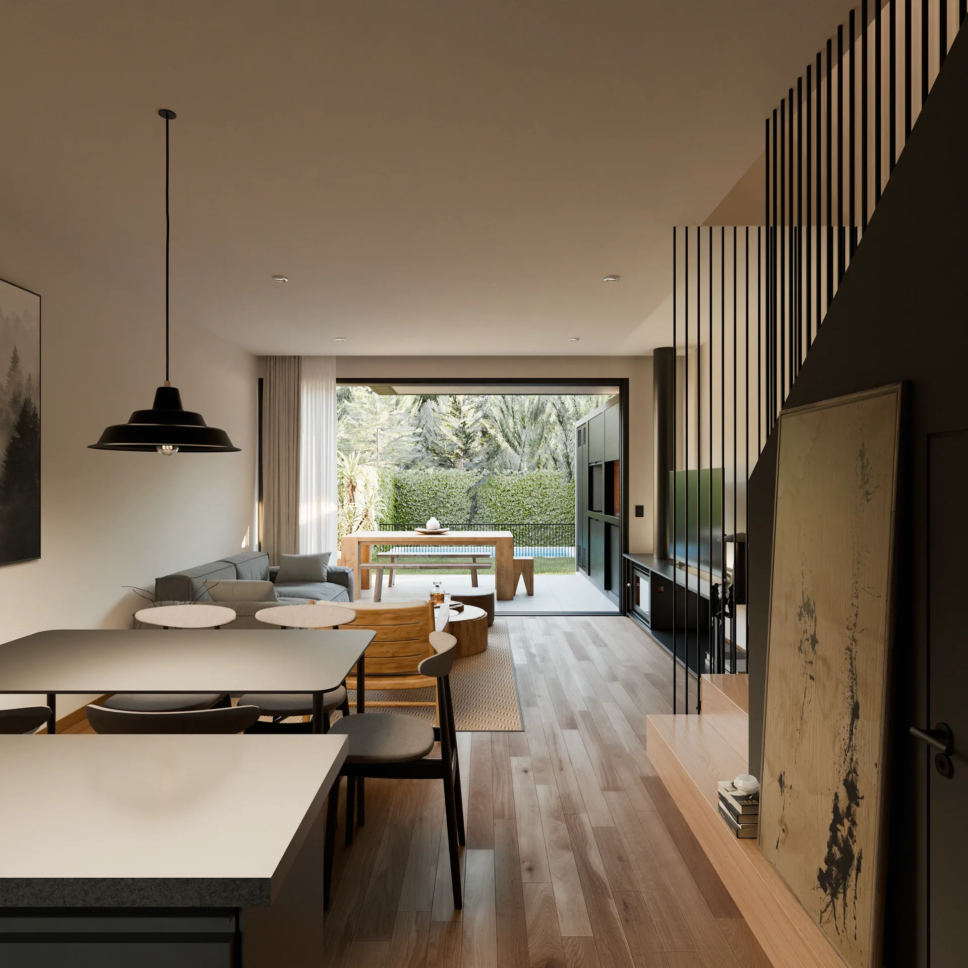 Living-comedor de la tipología B abierto a la galería