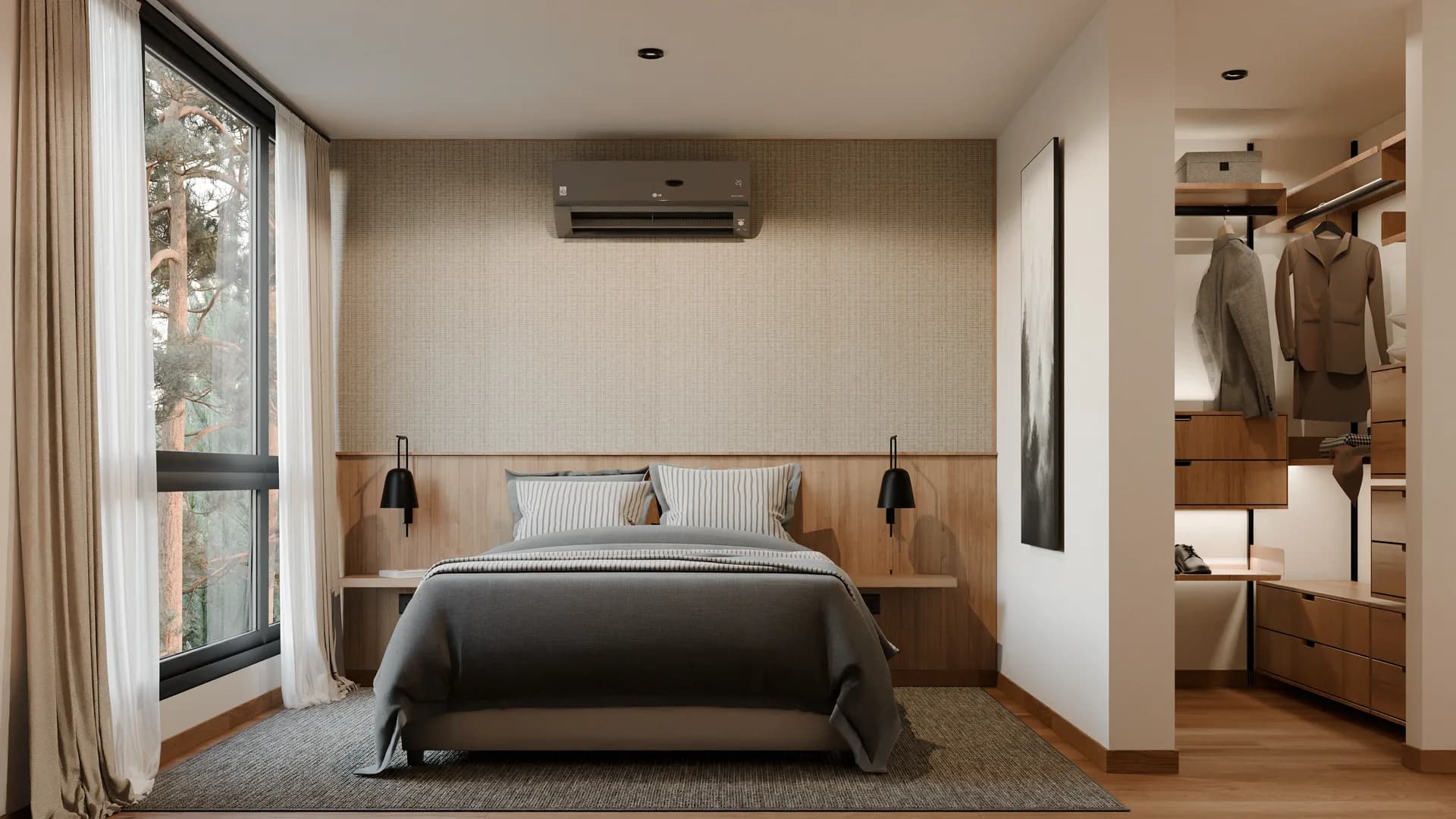 Dormitorio principal de la tipología C con vestidor abierto